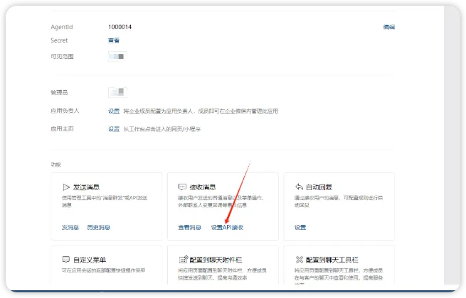 在应用详情页点击「设置 API 接收」
